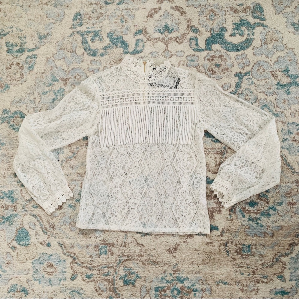 Nasty Gal White Lace Blouse with fringe detail